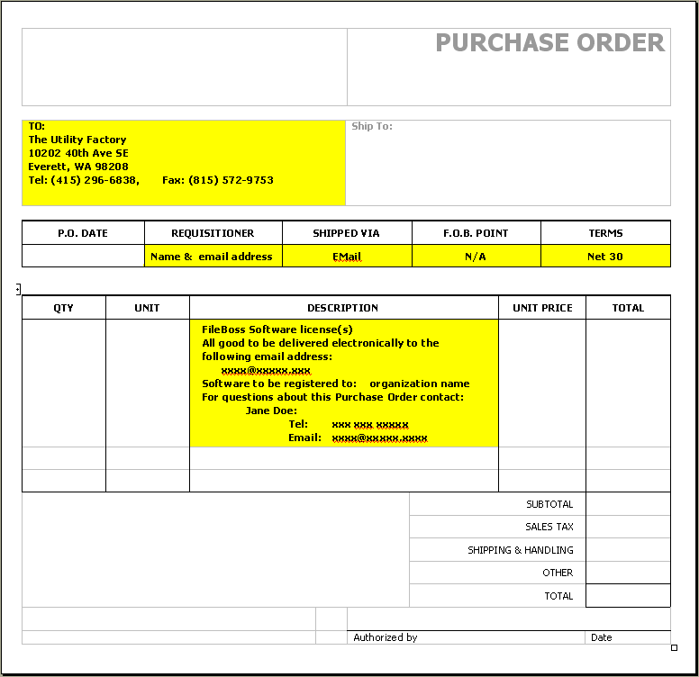 Образец purchase order