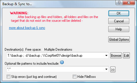 Backup and Sync folders dialog