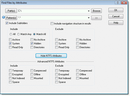 Find files by NTFS Attributes