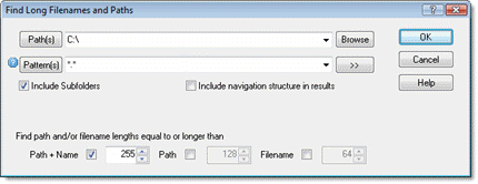 Dialog for finding files by long filenames