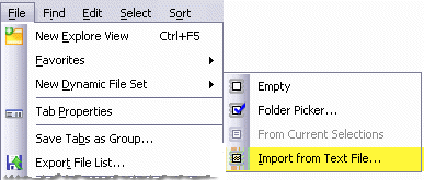 Import from text file menu item