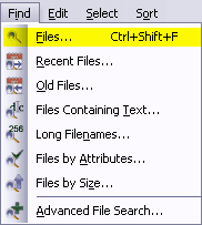 Menu item for Find Files by Size