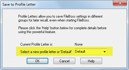 Dialog for saving to a special profile
