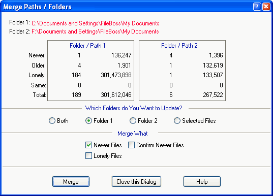 diffmerge folder compare equivalent files showing