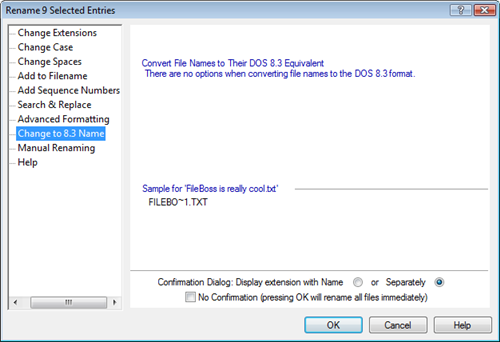 Rename Files to True DOS 8.3 Format - FileBoss, The Power File Manager